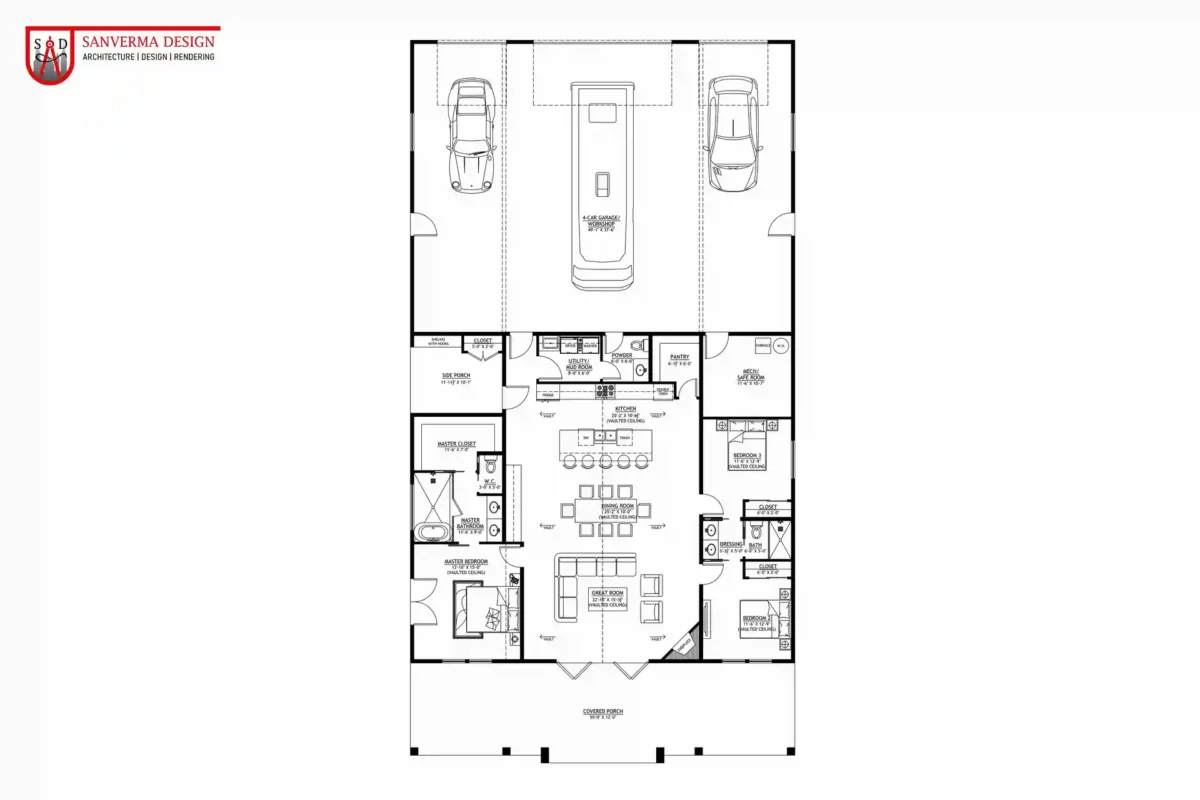 3 Bedroom Barndominium House Plan 215SVD