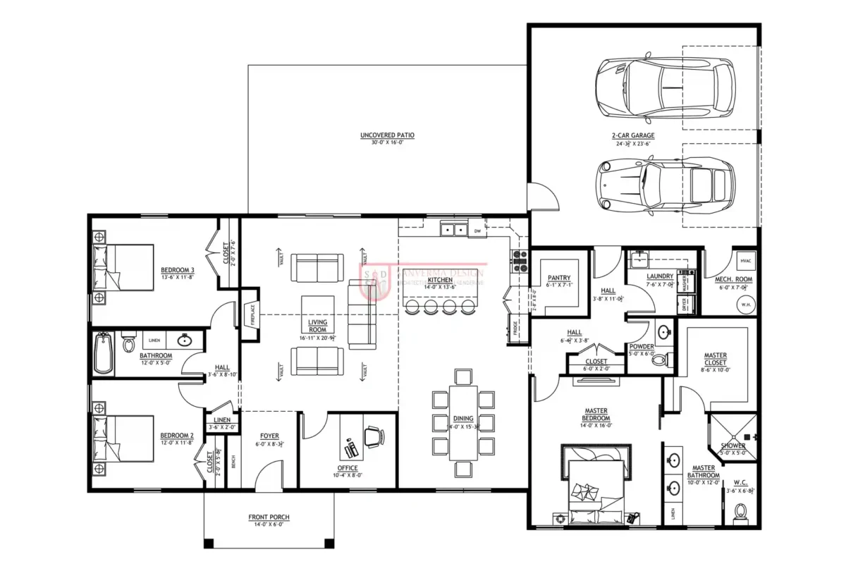 3 bedroom barndominium with 2 car garage