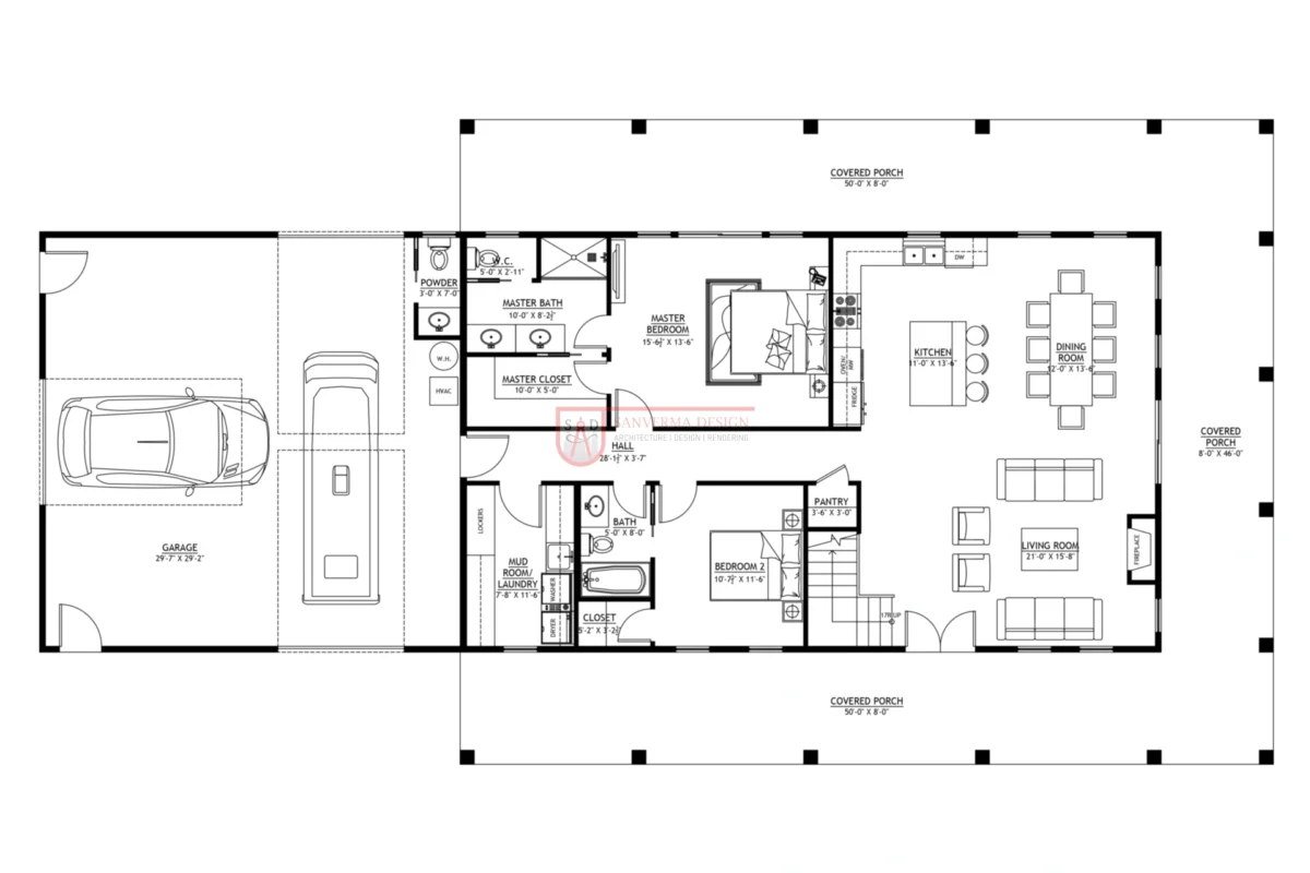 4 bedroom barndominium with wrap around porch