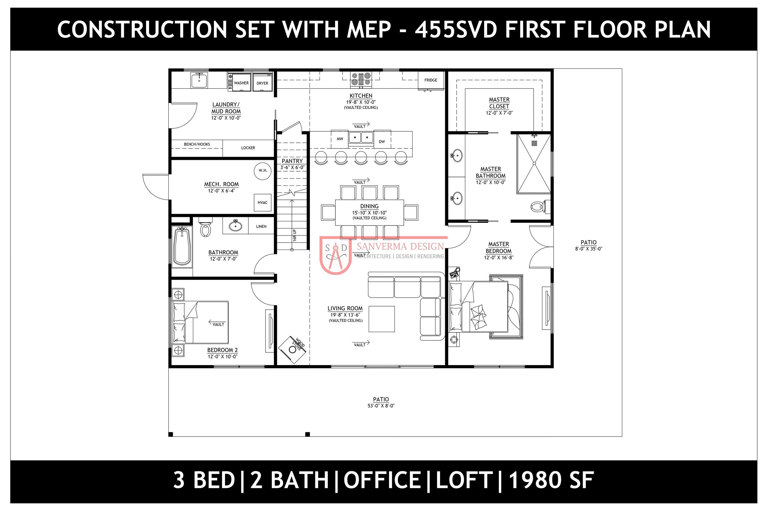 3 Bed 2 Bath 1980 Sq Ft Barndominium Floor Plan